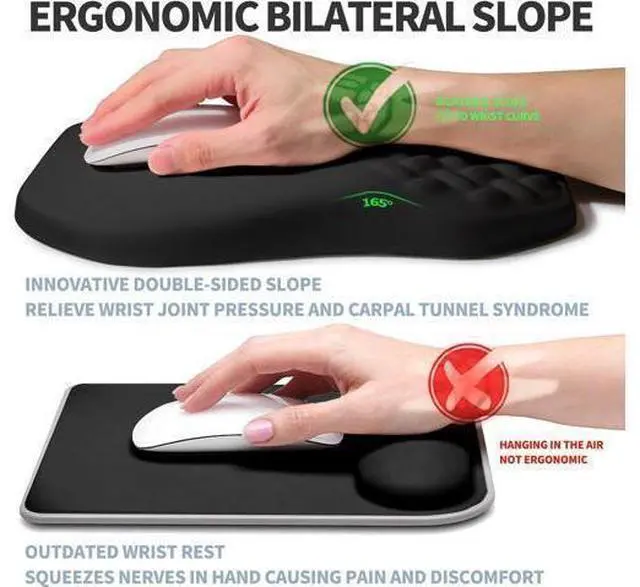 Alt view image 2 of 6 - Ergonomic Raised Mouse Pad Wrist Support with Bilateral Slope Memory Foam Mousepad for Wrist Rest and Carpal Tunnel Pain Relief 11.8x7.9 Black