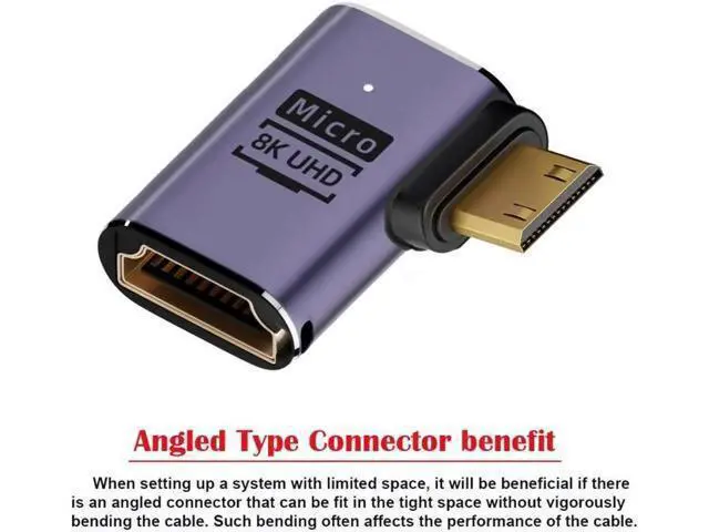 Alt view image 5 of 6 - Left Angled Mini HDMI Male to HDMI 2.1 Female UHD Extension Gold Converter Adapter Support 8K 60hz HDTV