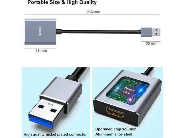 Alt view image 6 of 7 - USB 3.0 to HDMI Adapter USB 3.0 to HDMI Male to Female Adapter for Windows 11 Windows 10 Windows 8.1 Windows 8 Windows 7(Not for Mac)