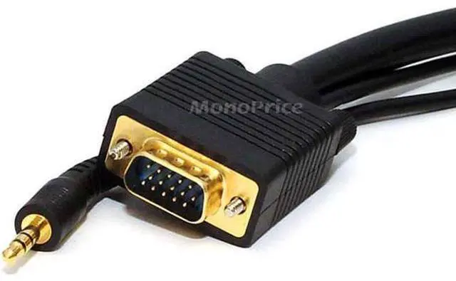 Alt view image 2 of 2 - Super VGA Cable - 100 Feet - Black | VGA/SVGA Male to Male Monitor Cable w/Stereo Audio and Triple Shielding 22AWG Conductor