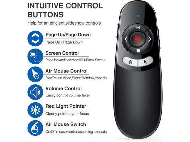 Alt view image 4 of 7 - 2 in 1 Type C and USB Presentation Clicker with Air Mouse Control RF 2.4GHz Wireless Presenter Remote PowerPoint Clicker Slide Pointer Advancer for Computer Laptop Classroom Office