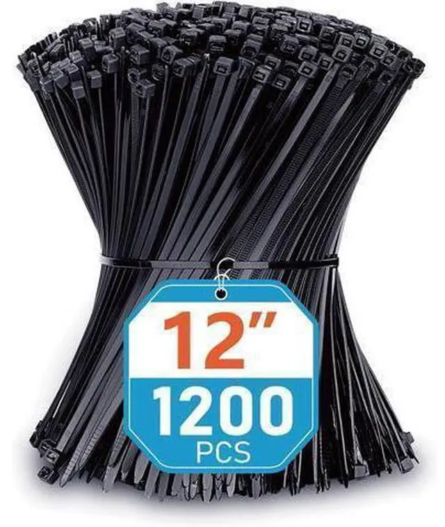 Main image of Zip Ties 12 inch (1200 Pack) Black 50lbs Tensile Strength UV Resistant Cable Ties for indoor and outdoor by