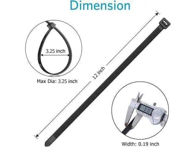 Alt view image 2 of 5 - Zip Ties 12 inch (1200 Pack) Black 50lbs Tensile Strength UV Resistant Cable Ties for indoor and outdoor by
