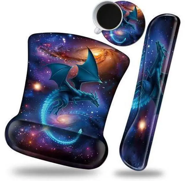 Main image of Keyboard Wrist Rest and Mouse Wrist Rest Pad Set Made of Memory Foam with Non Slip Rubber Base Ergonomic Gel Wrist Rest for Computer Keyboard Gaming Office Working with Galaxy Blue Dragon Coaster