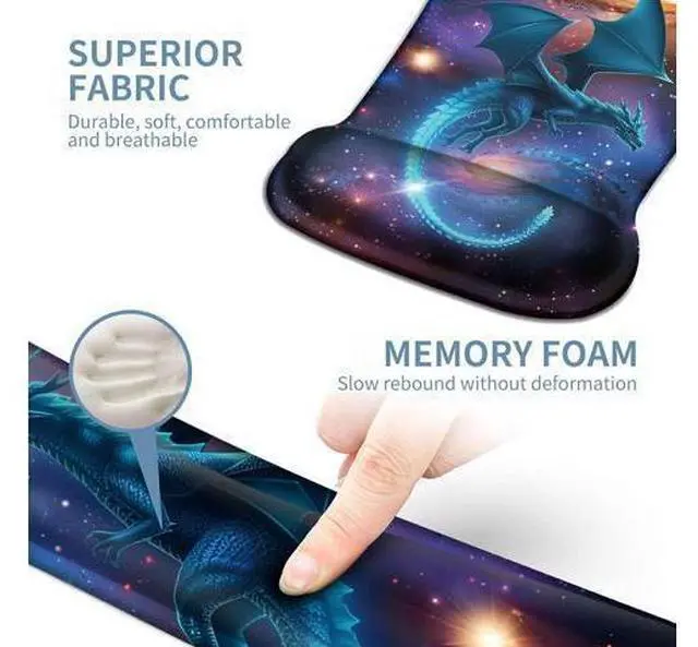 Alt view image 4 of 7 - Keyboard Wrist Rest and Mouse Wrist Rest Pad Set Made of Memory Foam with Non Slip Rubber Base Ergonomic Gel Wrist Rest for Computer Keyboard Gaming Office Working with Galaxy Blue Dragon Coaster