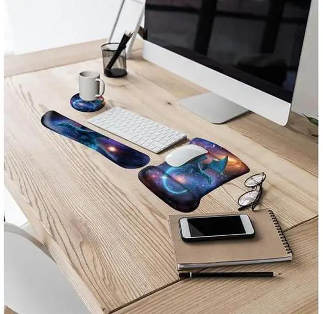 Alt view image 7 of 7 - Keyboard Wrist Rest and Mouse Wrist Rest Pad Set Made of Memory Foam with Non Slip Rubber Base Ergonomic Gel Wrist Rest for Computer Keyboard Gaming Office Working with Galaxy Blue Dragon Coaster