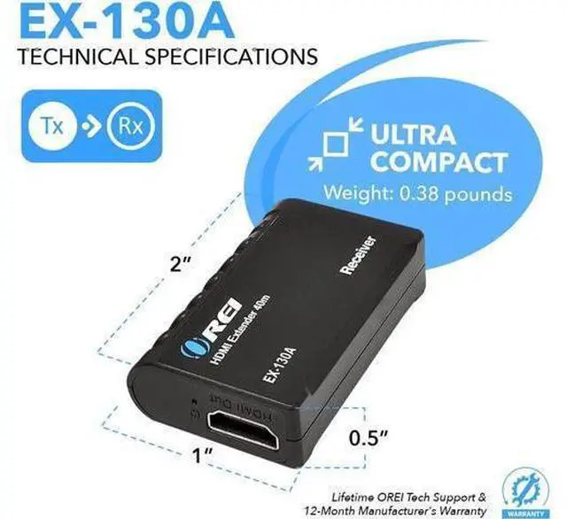 Alt view image 5 of 7 - HDMI Over Ethernet Extender HDMI 1.4 with 1080p@60Hz Resolution Power Over Cable - HDMI Over CAT6 Extension Up to 131 feet (EX-130A)