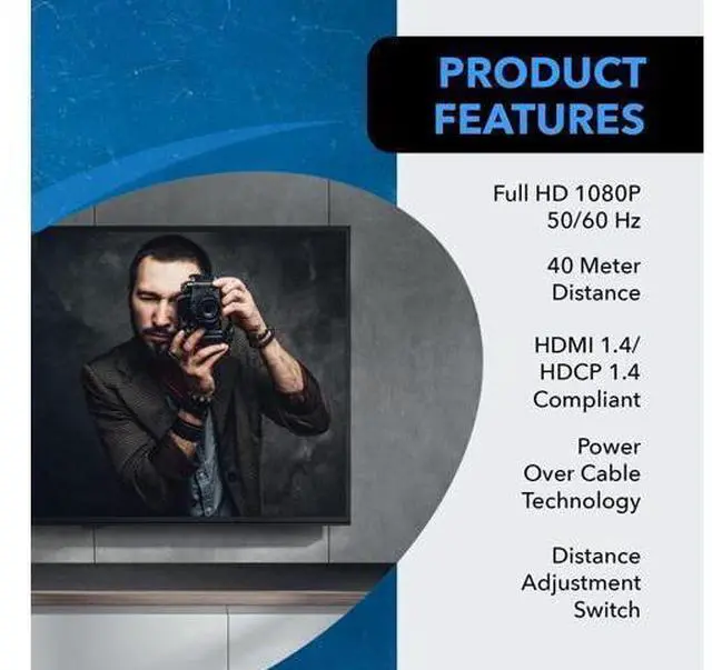 Alt view image 7 of 7 - HDMI Over Ethernet Extender HDMI 1.4 with 1080p@60Hz Resolution Power Over Cable - HDMI Over CAT6 Extension Up to 131 feet (EX-130A)