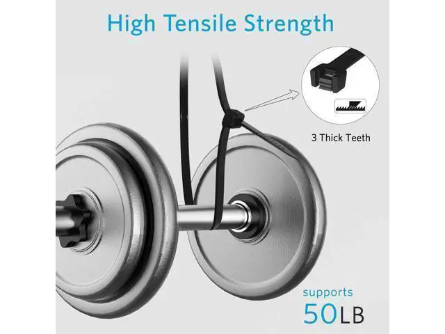 Alt view image 3 of 5 - Zip Ties 12 inch (1200 Pack) Black 50lbs Tensile Strength UV Resistant Cable Ties for indoor and outdoor by