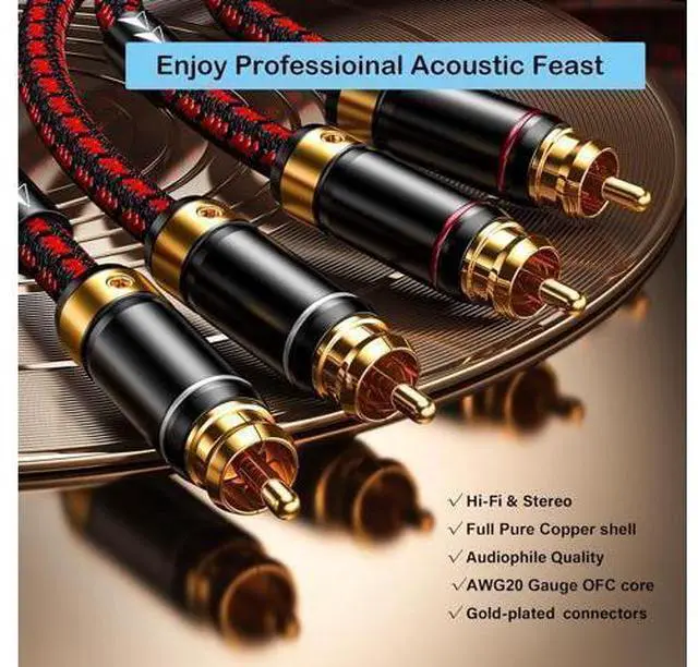 Alt view image 4 of 7 - Auidophile 2RCA Male to 2RCA Male Stereo Audio Cable Gold Plated | 4N Oxgen-Free Copper Core (3 Feet (1M))