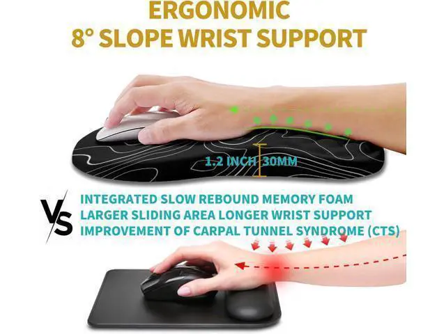 Alt view image 4 of 6 - Ergonomic Mouse Pad Wrist Support Wrist Rest Mousepad for Carpal Tunnel Pain Relief with Integrated Memory Foam Slope Massage Bulge (11.8x7.9 inch Topographic Contour)