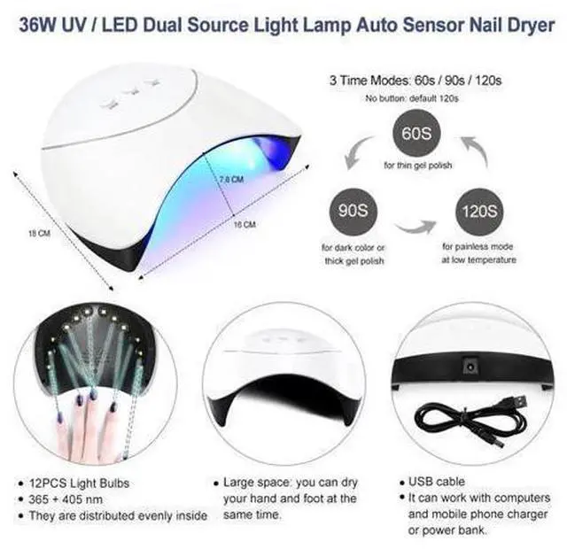 Alt view image 2 of 5 - Acrylic Nail Kit With 36W Lamp UV Gel Set All For Manicure Acrylic Powder Glitter Liquid Tips Brush For Nail Art Tools Kit