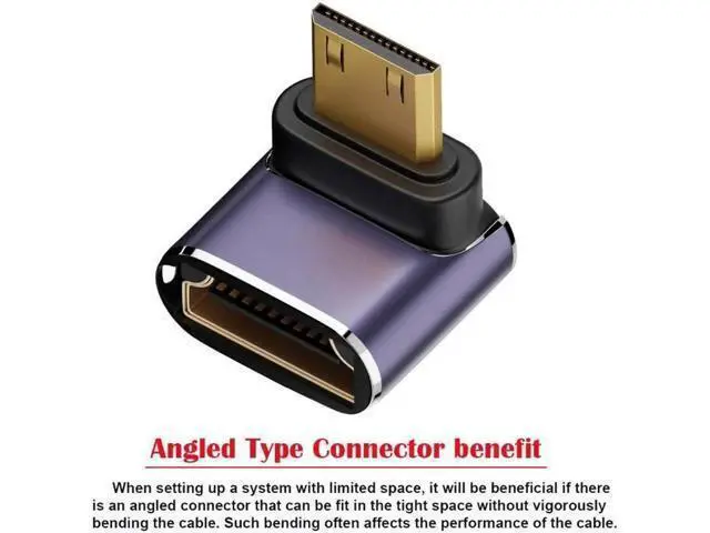 Alt view image 6 of 6 - Down Angled Mini HDMI Male to HDMI 2.1 Female UHD Extension Gold Converter Adapter Support 8K 60hz HDTV