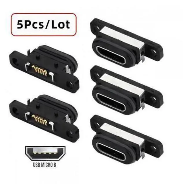 Main image of 5pcs/set DIY OEM USB2.0 Micro-B Female Receptacle Socket Connector with Mounting Waterproof SMT Type 480Mbps