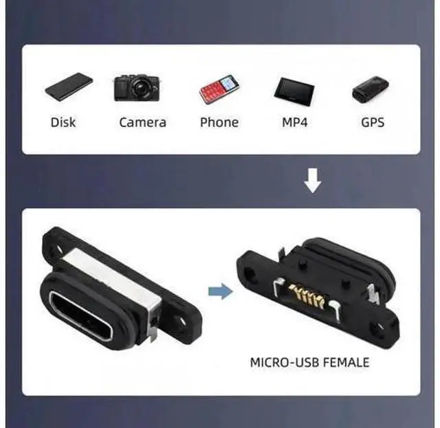 Alt view image 4 of 7 - 5pcs/set DIY OEM USB2.0 Micro-B Female Receptacle Socket Connector with Mounting Waterproof SMT Type 480Mbps