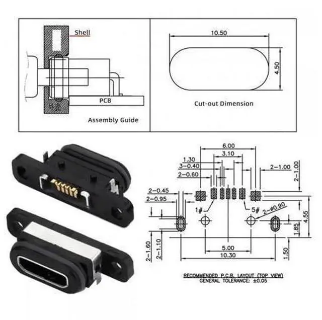 Alt view image 3 of 7 - 5pcs/set DIY OEM USB2.0 Micro-B Female Receptacle Socket Connector with Mounting Waterproof SMT Type 480Mbps