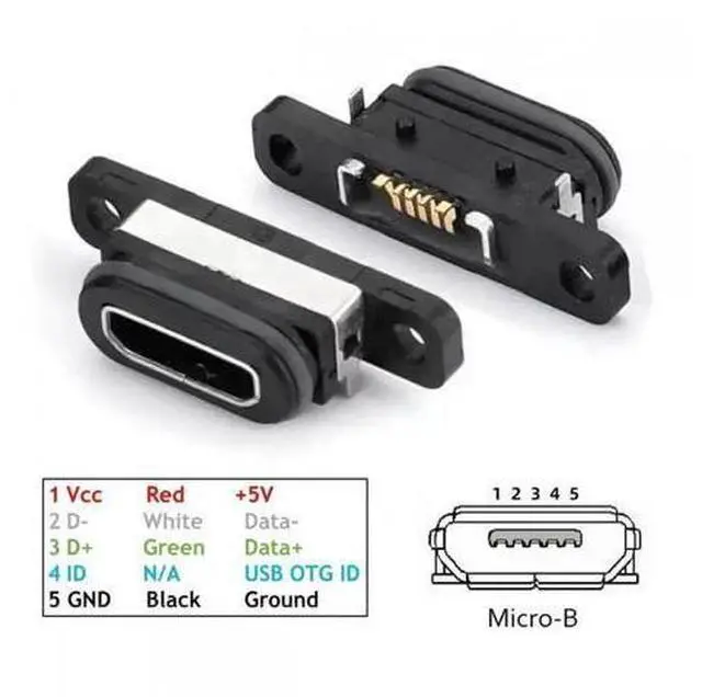 Alt view image 6 of 7 - 5pcs/set DIY OEM USB2.0 Micro-B Female Receptacle Socket Connector with Mounting Waterproof SMT Type 480Mbps