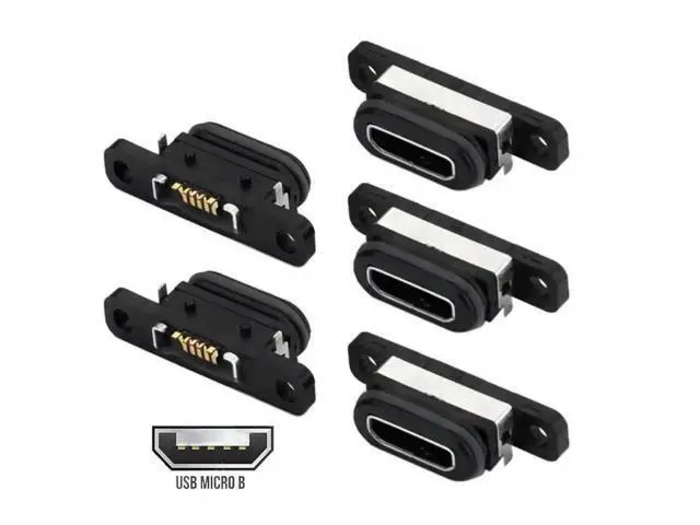 Alt view image 7 of 7 - 5pcs/set DIY OEM USB2.0 Micro-B Female Receptacle Socket Connector with Mounting Waterproof SMT Type 480Mbps