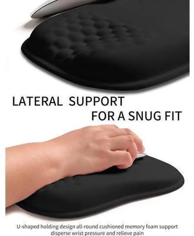 Alt view image 4 of 6 - Ergonomic Wrist-hugging Mouse Pad Wrist Support U-shaped Holding Wrist Rest Mousepad for Carpal Tunnel Pain Relief with Cushioned Memory Foam Slope Massage Bulge (Classic 10.2x8.3 in Black)