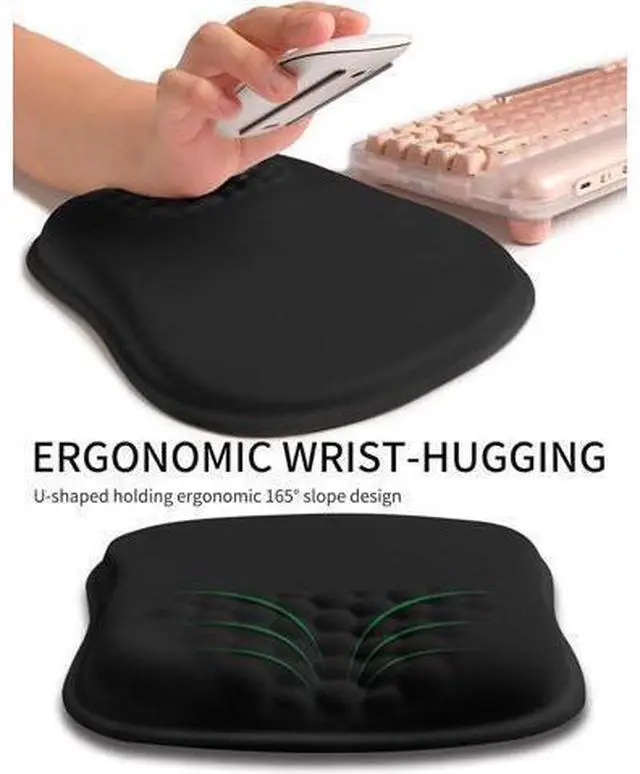 Alt view image 2 of 6 - Ergonomic Wrist-hugging Mouse Pad Wrist Support U-shaped Holding Wrist Rest Mousepad for Carpal Tunnel Pain Relief with Cushioned Memory Foam Slope Massage Bulge (Classic 10.2x8.3 in Black)