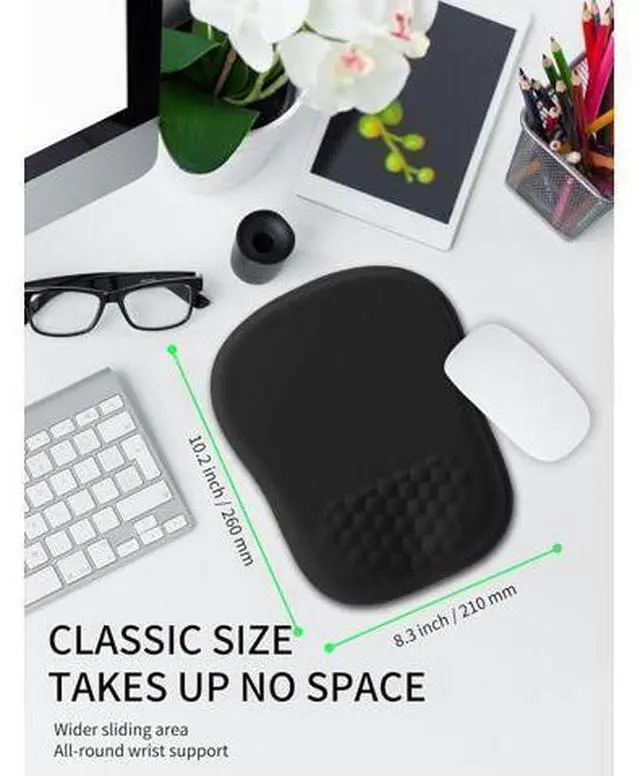 Alt view image 3 of 6 - Ergonomic Wrist-hugging Mouse Pad Wrist Support U-shaped Holding Wrist Rest Mousepad for Carpal Tunnel Pain Relief with Cushioned Memory Foam Slope Massage Bulge (Classic 10.2x8.3 in Black)