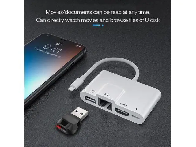 Alt view image 3 of 5 - For iPhone Multi Adapter Lightning Internet+ On-screen+USB+Charging AllIn1 Docking Station Rj45 Connector Living HINI