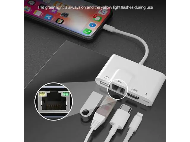 Alt view image 2 of 5 - For iPhone Multi Adapter Lightning Internet+ On-screen+USB+Charging AllIn1 Docking Station Rj45 Connector Living HINI