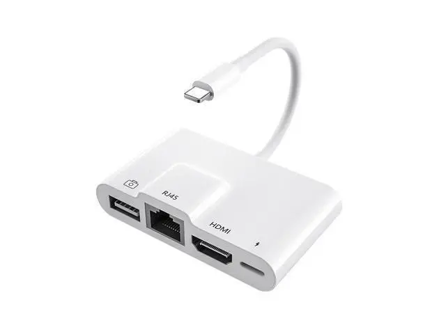 Alt view image 5 of 5 - For iPhone Multi Adapter Lightning Internet+ On-screen+USB+Charging AllIn1 Docking Station Rj45 Connector Living HINI