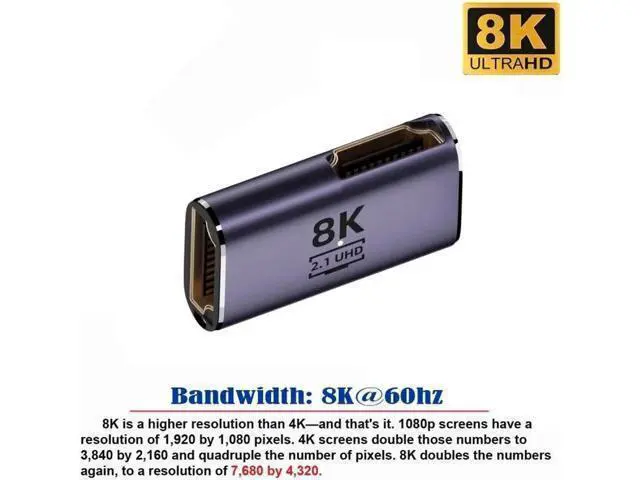 Alt view image 4 of 7 - HDMI Female to HDMI 2.1 Female 90 Degree Angled UHD Extension Gold Converter Adapter Support 8K 60hz HDTV