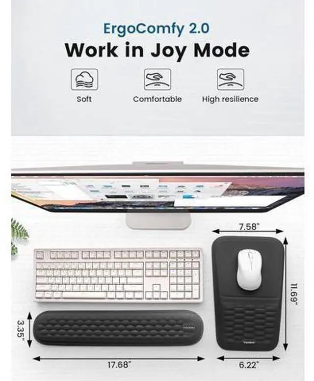 Alt view image 6 of 7 - 2-in-1 Keyboard & Mouse Wrist Rest Set Ergonomic Pain-Relief Support Memory Foam Wrist Cushion with 8° Slope & Massage Nubs Non-Slip PU Base Relieves Wrist Pain & Carpal Tunnel from Long Typing