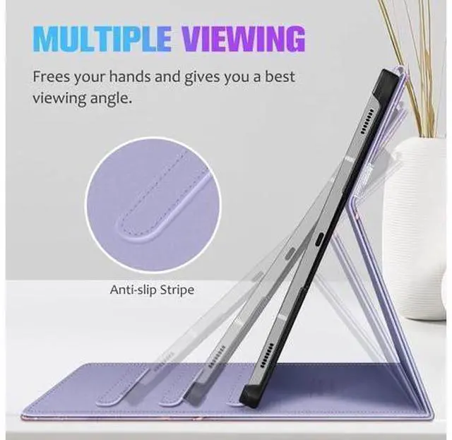 Alt view image 3 of 7 - Fintie Case for Tab S10+/ S9+/ S8+/ S7 FE/ S7+ 12.4 Inch Multi-Angle Viewing Protective Cover with Pocket Auto Sleep/Wake Lilac Purple