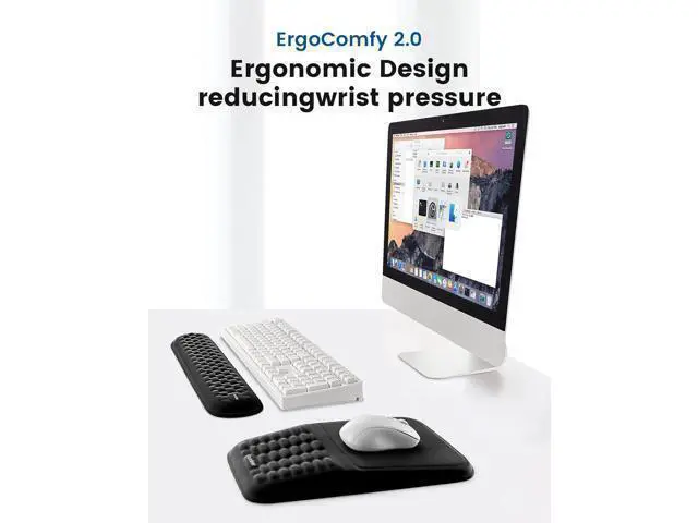 Alt view image 2 of 7 - 2-in-1 Keyboard & Mouse Wrist Rest Set Ergonomic Pain-Relief Support Memory Foam Wrist Cushion with 8° Slope & Massage Nubs Non-Slip PU Base Relieves Wrist Pain & Carpal Tunnel from Long Typing