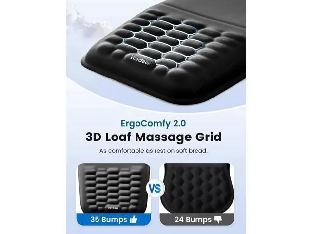 Alt view image 3 of 7 - 2-in-1 Keyboard & Mouse Wrist Rest Set Ergonomic Pain-Relief Support Memory Foam Wrist Cushion with 8° Slope & Massage Nubs Non-Slip PU Base Relieves Wrist Pain & Carpal Tunnel from Long Typing
