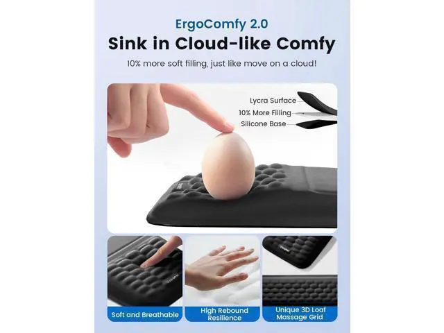 Alt view image 4 of 7 - 2-in-1 Keyboard & Mouse Wrist Rest Set Ergonomic Pain-Relief Support Memory Foam Wrist Cushion with 8° Slope & Massage Nubs Non-Slip PU Base Relieves Wrist Pain & Carpal Tunnel from Long Typing