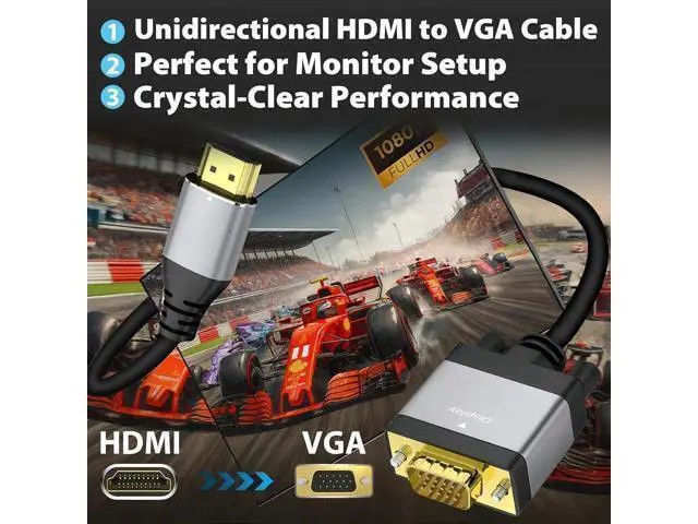 Alt view image 2 of 7 - HDMI to VGA Cable 6ft Adapter Cord with Secure Latch and IC Chip Plug & Play HDMI to VGA Converter Cable for Monitor Projector PC Laptop Desktop Xbox PS3 1080P 60Hz