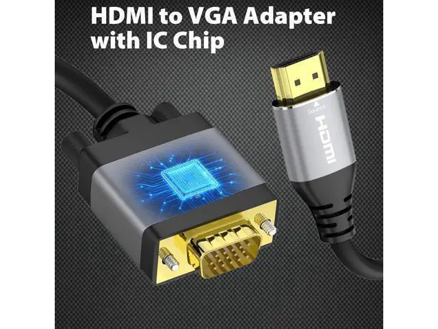 Alt view image 7 of 7 - HDMI to VGA Cable 6ft Adapter Cord with Secure Latch and IC Chip Plug & Play HDMI to VGA Converter Cable for Monitor Projector PC Laptop Desktop Xbox PS3 1080P 60Hz