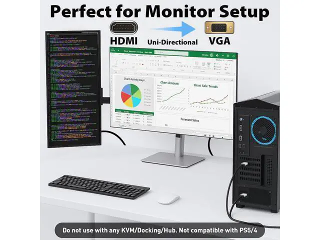 Alt view image 4 of 7 - HDMI to VGA Cable 6ft Adapter Cord with Secure Latch and IC Chip Plug & Play HDMI to VGA Converter Cable for Monitor Projector PC Laptop Desktop Xbox PS3 1080P 60Hz
