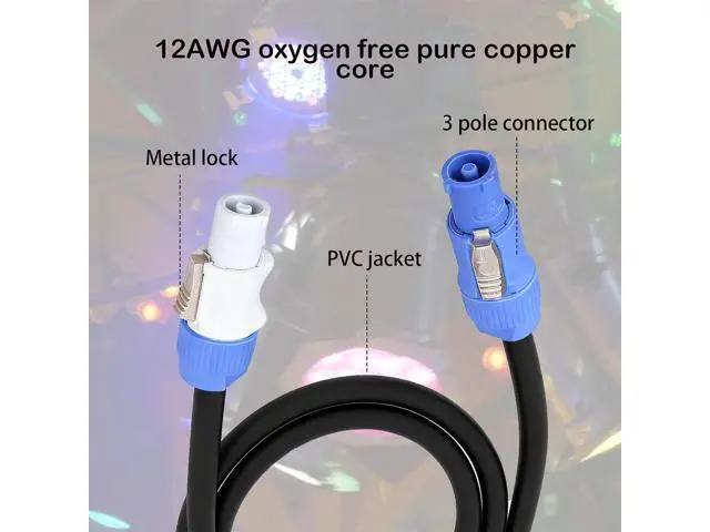 Alt view image 7 of 7 - 3 Pin PowerCon Power Cable AC PowerCon Input to Output 12AWG Power Extension Cable Fits for Stage Light LED Screen Beam Moving Head Light Audio Video Equipment and More (1.85M/6FT)