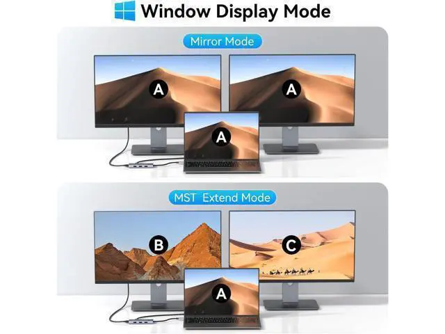 Alt view image 5 of 7 - Docking Station to Dual HDMI Monitors Adapter USB C to Dual HDMI Adapter 4K 60 Hz for Laptops Docking Station Dual Monitor with PD 3 USB Port Button Compatible for Elitebook XPS 13 15 etc