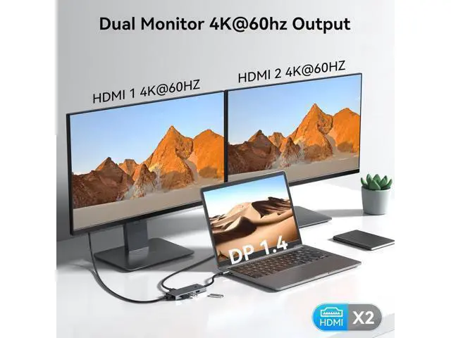 Alt view image 3 of 7 - Docking Station to Dual HDMI Monitors Adapter USB C to Dual HDMI Adapter 4K 60 Hz for Laptops Docking Station Dual Monitor with PD 3 USB Port Button Compatible for Elitebook XPS 13 15 etc