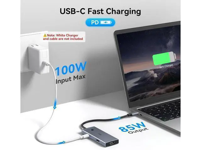 Alt view image 7 of 7 - Docking Station to Dual HDMI Monitors Adapter USB C to Dual HDMI Adapter 4K 60 Hz for Laptops Docking Station Dual Monitor with PD 3 USB Port Button Compatible for Elitebook XPS 13 15 etc