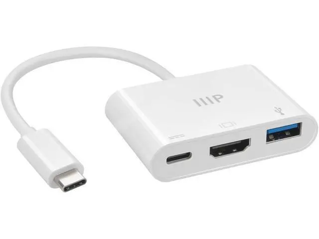 Alt view image 2 of 6 - 3-in-1 USB-C to HDMI Multiport Adapter - Compact and Portable True Plug-n-Play Compatible with USB C Laptops and Other Type C Devices Supports Windows and MacOS for Home and Office