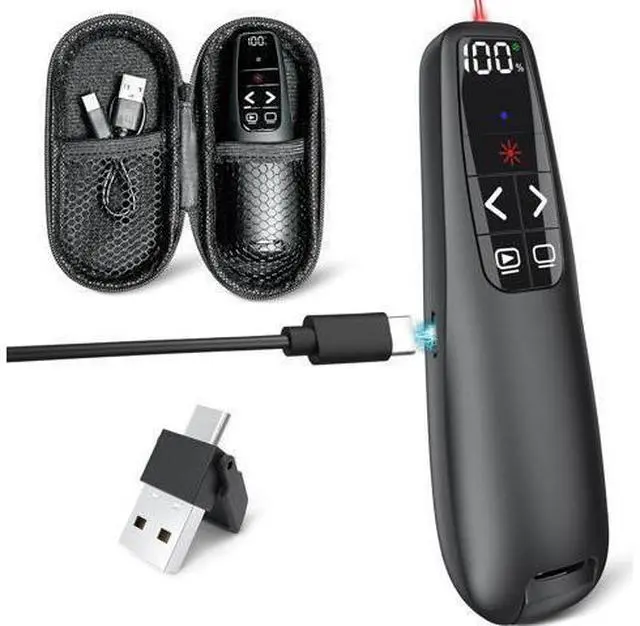 Main image of Rechargeable Presentation Clicker with Case Power Digital Display Wireless Presenter Remote USB C Red Light Pointer Computer PowerPoint PPT Clickers for Mac Laptop Slideshow Google Slide Advancer