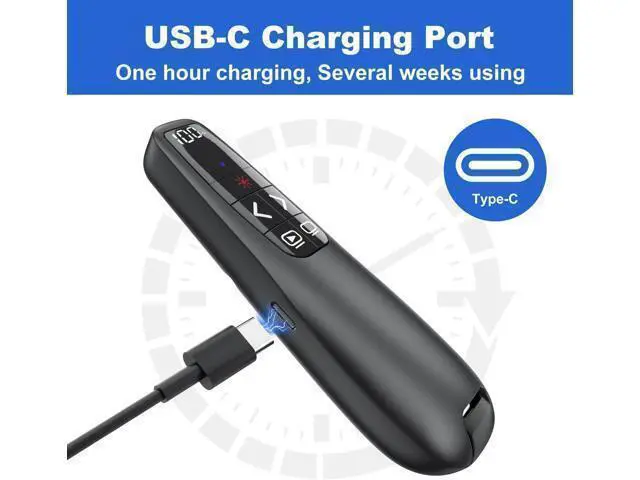 Alt view image 7 of 7 - Rechargeable Presentation Clicker with Case Power Digital Display Wireless Presenter Remote USB C Red Light Pointer Computer PowerPoint PPT Clickers for Mac Laptop Slideshow Google Slide Advancer