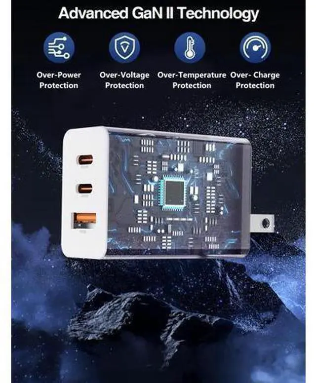 Alt view image 4 of 7 - 65W Dual USB C Charger Block 3-Port 100W Fast USB-C Power Adapter Wall Charger Plug Type C Charging Adapter for Laptop & Tablets/Android Phones iPhone 17/16/15 Pro Max iPad Pro/Air/mini