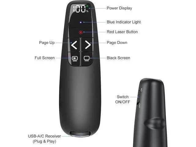 Alt view image 6 of 7 - Rechargeable Presentation Clicker with Case Power Digital Display Wireless Presenter Remote USB C Red Light Pointer Computer PowerPoint PPT Clickers for Mac Laptop Slideshow Google Slide Advancer