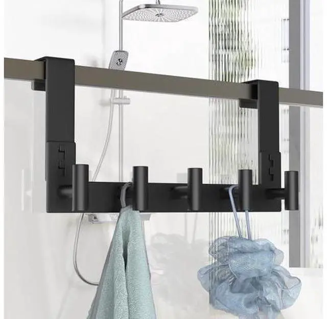 Alt view image 4 of 7 - Over The Door Hooks Door Hanger Hook for Hanging Coat Rack Organizer for Bathroom Towel Holder Bathroom Accessories (Black 5 T-Hooks-Fits 1-3/4 Thick Door)