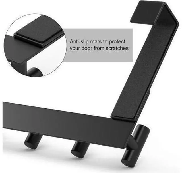 Alt view image 5 of 7 - Over The Door Hooks Door Hanger Hook for Hanging Coat Rack Organizer for Bathroom Towel Holder Bathroom Accessories (Black 5 T-Hooks-Fits 1-3/4 Thick Door)