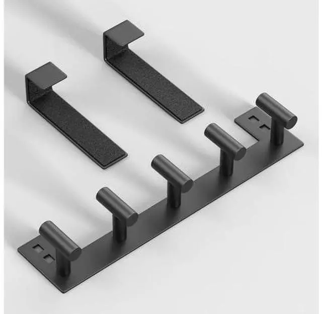 Alt view image 7 of 7 - Over The Door Hooks Door Hanger Hook for Hanging Coat Rack Organizer for Bathroom Towel Holder Bathroom Accessories (Black 5 T-Hooks-Fits 1-3/4 Thick Door)