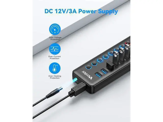 Alt view image 7 of 7 - Powered USB 3.0 Hub Wenter 11-Port Hub Splitter (7 Faster Data Transfer Ports+ 4 Smart Charging Ports) with Individual LED On/Off Switches Power Adapter for Mac PC